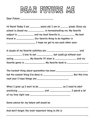 dear future me worksheet with the words dear future me in black and white