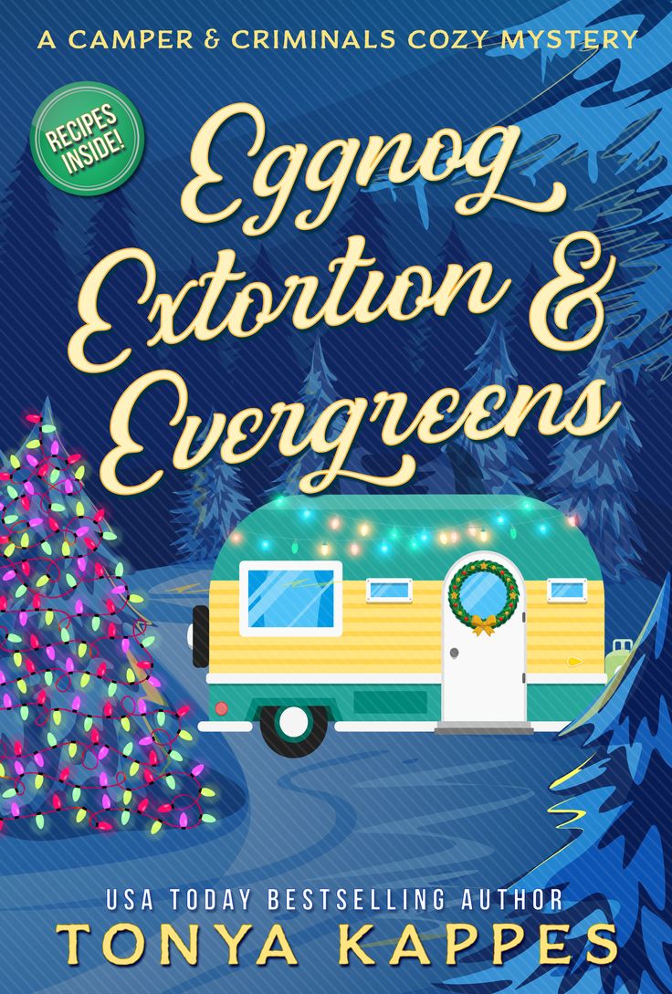 a book cover with an rv and christmas tree