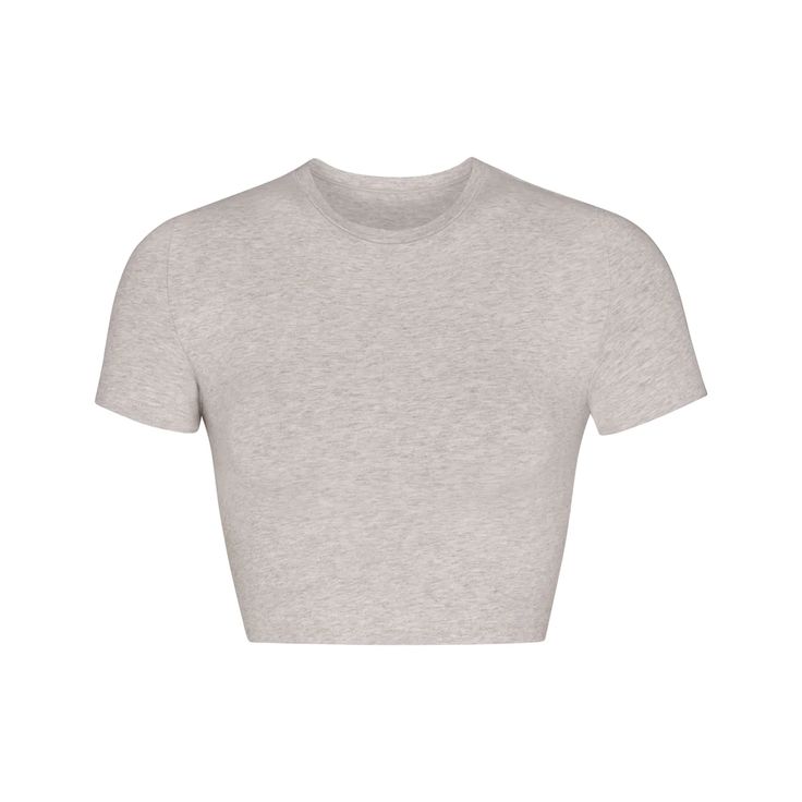 Cotton Jersey Super Cropped T-Shirt - Light Heather Grey | SKIMS Grey Crop Top, Brown Outfit, Layer Top, Stylish Sweaters, Cute Comfy Outfits, Body Shaper, T-shirts & Tank Tops, Cotton Tank Top, Color Shorts