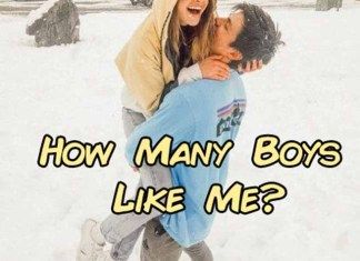 a woman hugging a man in the snow with text that reads, how many boys like me?