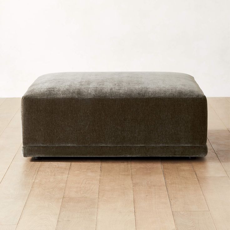 Faible Modern Grey Performance Velvet Ottoman + Reviews | CB2 Ottoman As Coffee Table Living Rooms, Ottoman With Table Over, Studio Mcgee Family Room, Large Ottoman Living Room, Rectangle Ottoman Coffee Table, Suede Ottoman, Statement Ottoman, Ottoman As Coffee Table, Upholstered Ottoman Coffee Table