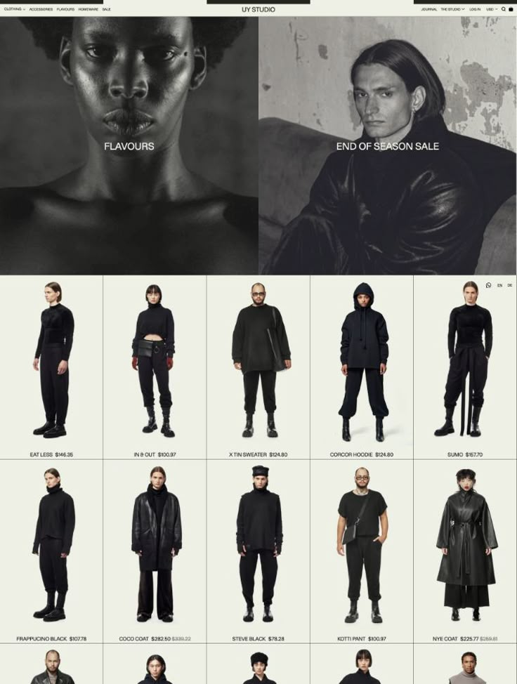 an image of men's clothing in different styles and sizes, with the names on them