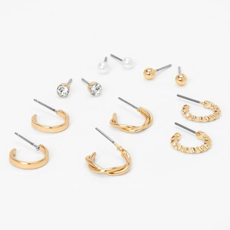 Expand your earring collection with this set of hoop and stud earrings in gold-tone and faux crystal and pearl styles. With six designs to choose from, you'll always have the perfect pair for any outfit. Pack Size: 6 Finish: Gold-tone Closure: Post back Material: Metal Size: one size.  Gender: female.  Age Group: adult. Crystal Set, Christmas Wishlist, Earrings Collection, Stone Earrings, Perfect Pair, Stones And Crystals, Earring Set, Gold Tones, Pearl Earrings