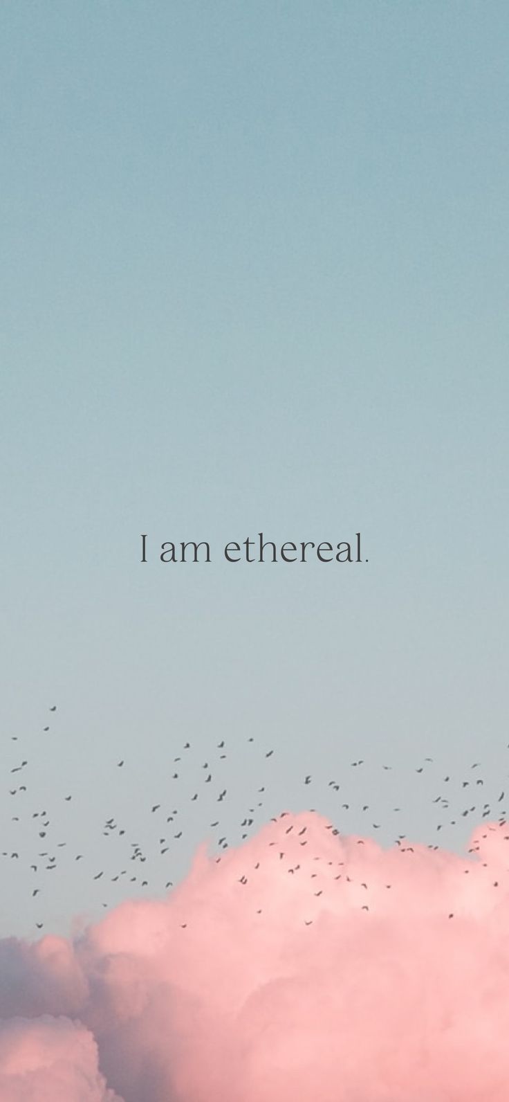 there is a flock of birds flying in the sky with words above them that read i am ethereal