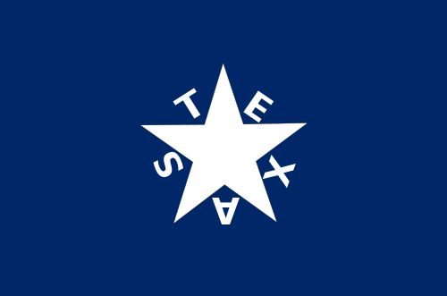 the texas state flag is shown in white on a blue background with stars and letters