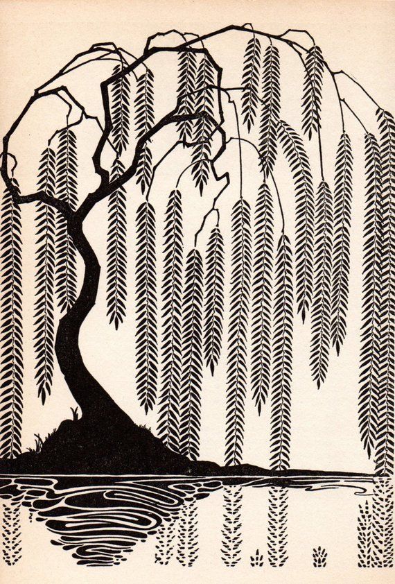 Weeping Willow (artist unknown) Arte Jazz, Boom Kunst, Art Deco Illustration, Blue Pool, Arte Inspo, Art Et Illustration, Deco Vintage, Art And Illustration, Ink Illustrations