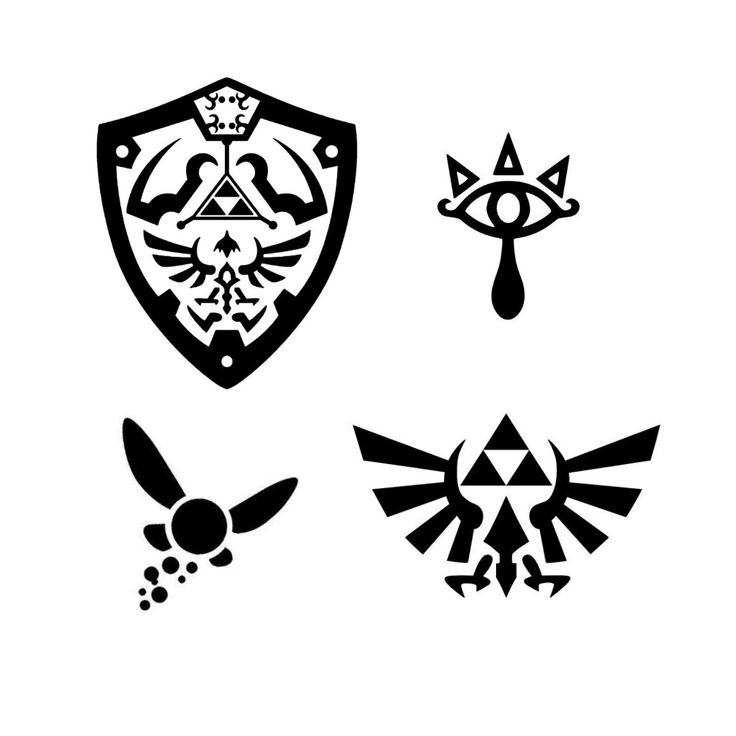 the legend of zelda emblems are shown in black and white, with different colors