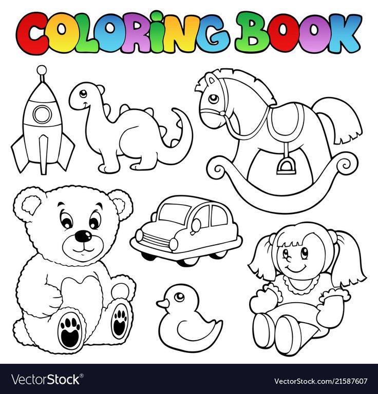 coloring book with cute animals and toys