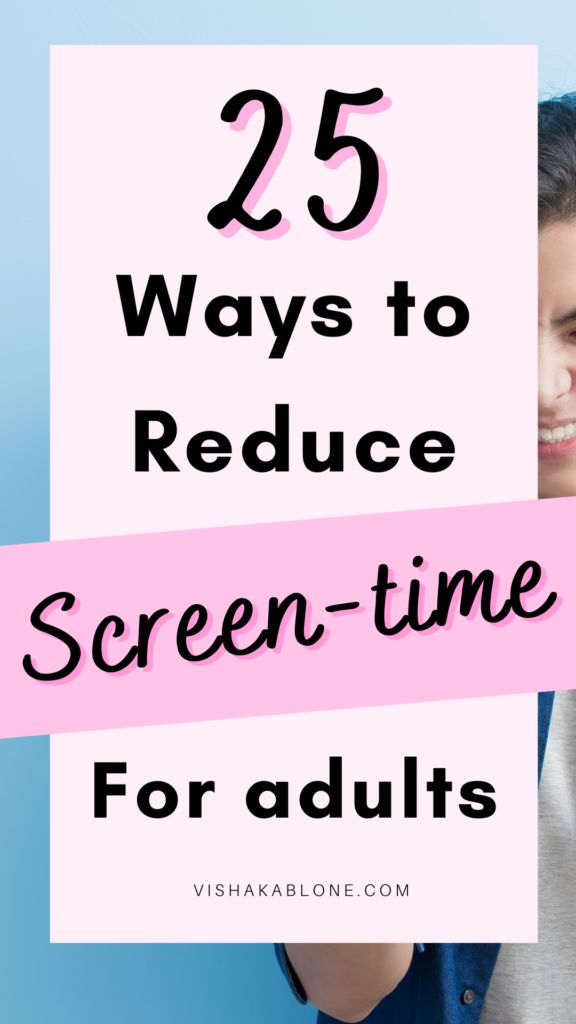 a young boy holding his head with the text 25 ways to reduce screen time for adults