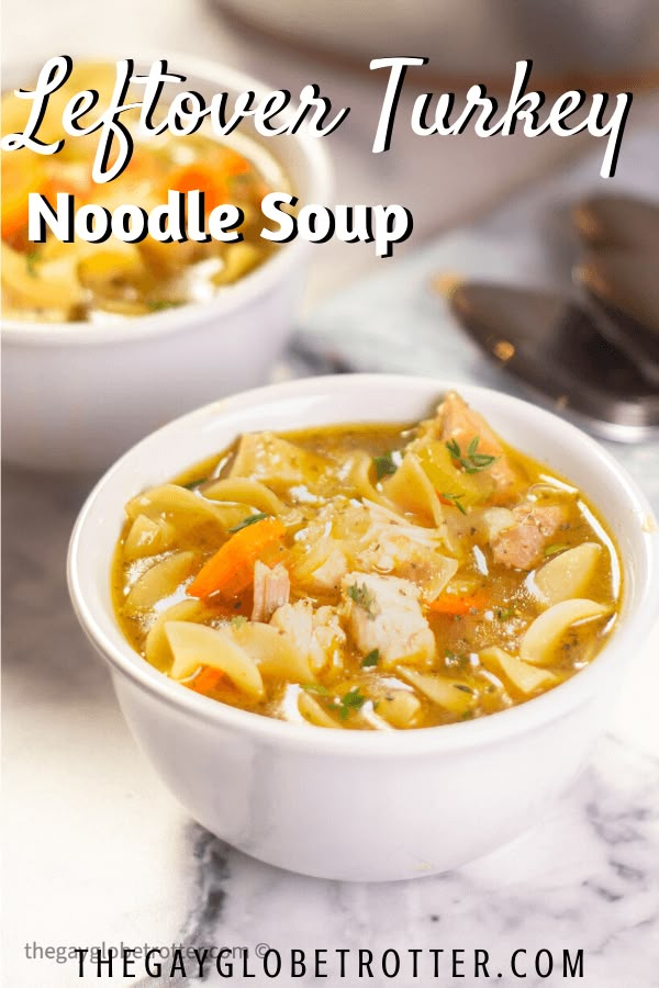 two bowls of leftover turkey noodle soup