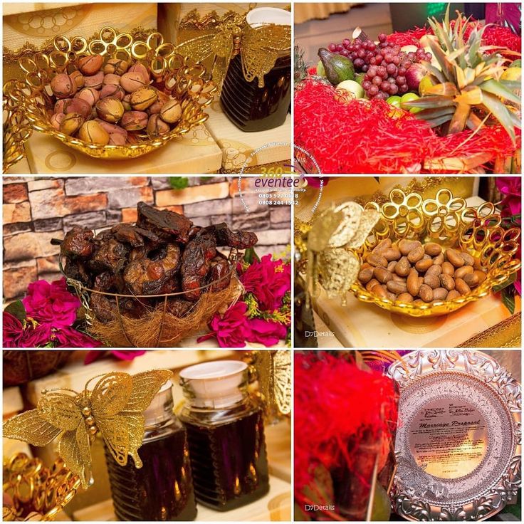 several pictures of different foods and drinks in glass dishes, including grapes, nuts, honey