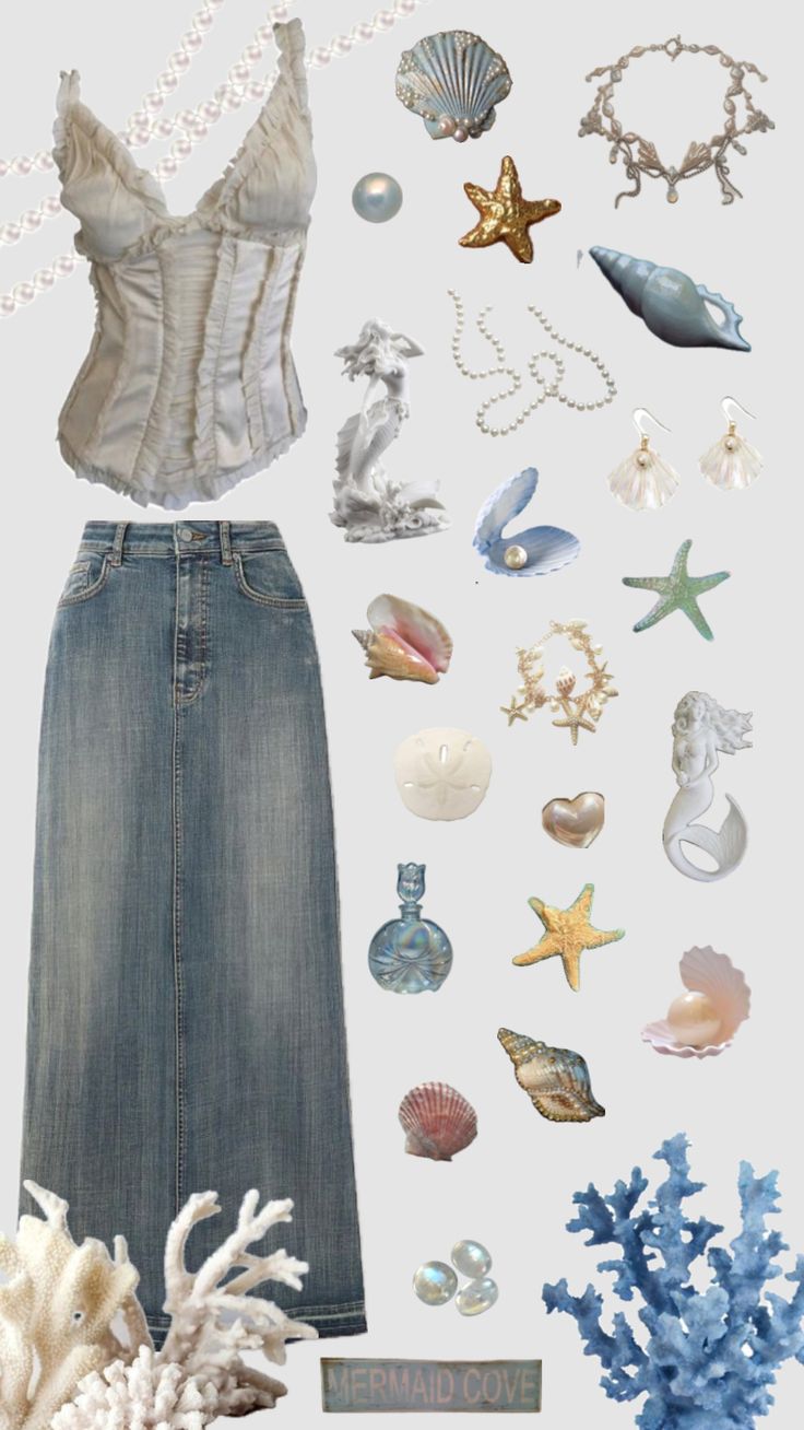 #mermaid #mermaidcore #summer #aesthetic #blue #gold #ocean #oceansea #sea #shells #seashells #shuffles #beach Summer Aesthetic Blue, Daughter Of Poseidon, Ocean Girl, Mermaid Outfit, Chill Fits, Book Clothes, Aesthetic Blue, Girl Fits, Polyvore Outfits