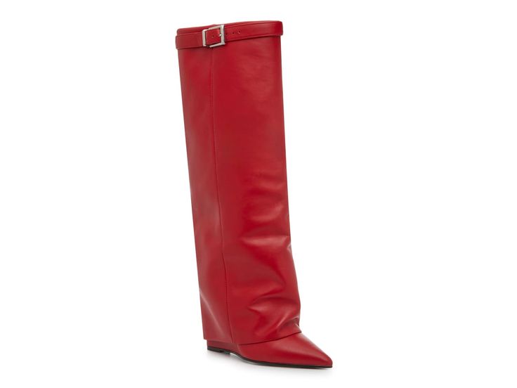 Make a stylish statement in the Corenne boot from Steve Madden. The foldover design features a sleek pointed toe and a hidden wedge peeking out from the leather cuff for eye-catching appeal. Keen Style, Trending Sneakers, Leather Cuffs, Athletic Fashion, Boot Shop, Kids Bags, Wedge Heels, Wedge Boot, Steve Madden