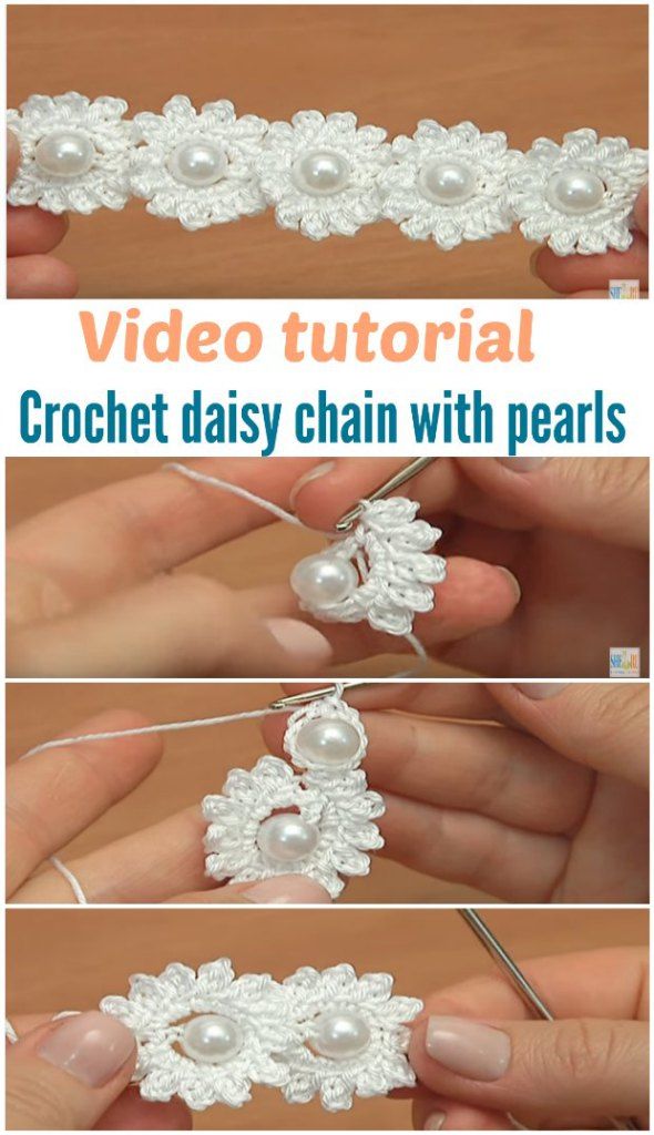 the instructions for how to crochet daisy chain with pearls