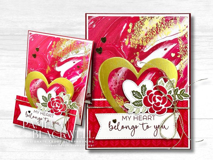 two valentine's day cards with hearts and flowers