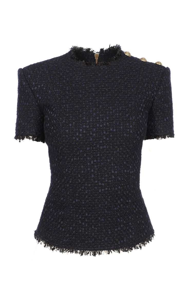 Balmain Short Sleeved Tweed Top Balmain Tweed, Balmain Fashion, Balmain Clothing, Balmain Collection, Tweed Top, Future Clothes, Looks Chic, Basic Outfits, Designer Outfits Woman