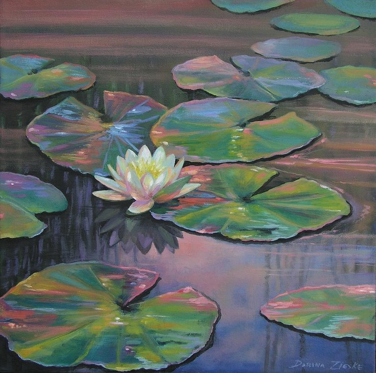 a painting of water lilies and lily pads