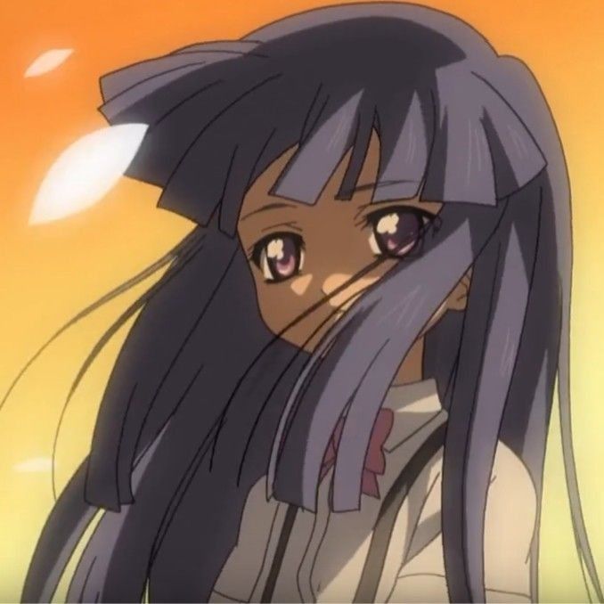 an anime character with long black hair and blue eyes