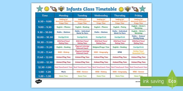 a printable timetable for students to use