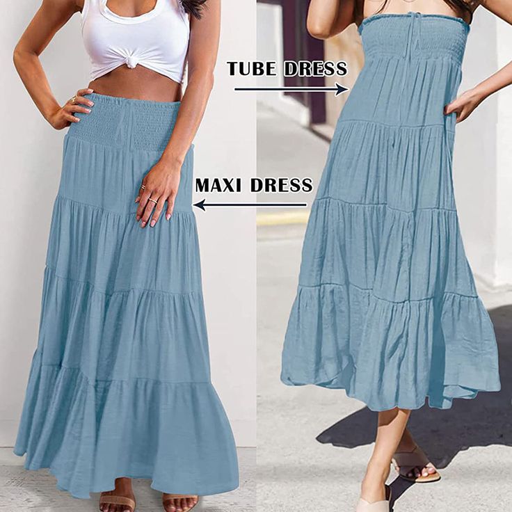 Light Blue Bohemia Pleated High Waist Maxi Skirt High Waist Blue Maxi Skirt For Summer, Blue Wide Leg Maxi Skirt For Vacation, Blue Flowy Maxi Skirt For Vacation, Flowy Blue Maxi Bottoms, Flowy Blue Maxi Skirt For Vacation, Blue Maxi Length Summer Bottoms, Blue Maxi Skirt For The Beach, Light Blue Lined Maxi Skirt For Summer, Casual Blue Flowy Skirt