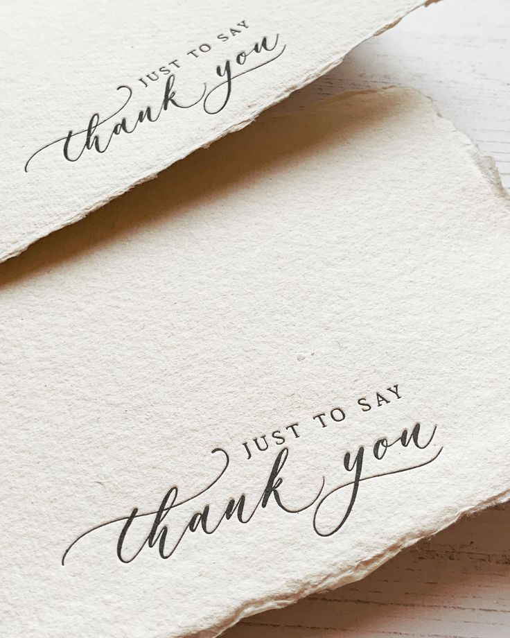 two thank cards with the words, just to say thank you and one that has been written on it