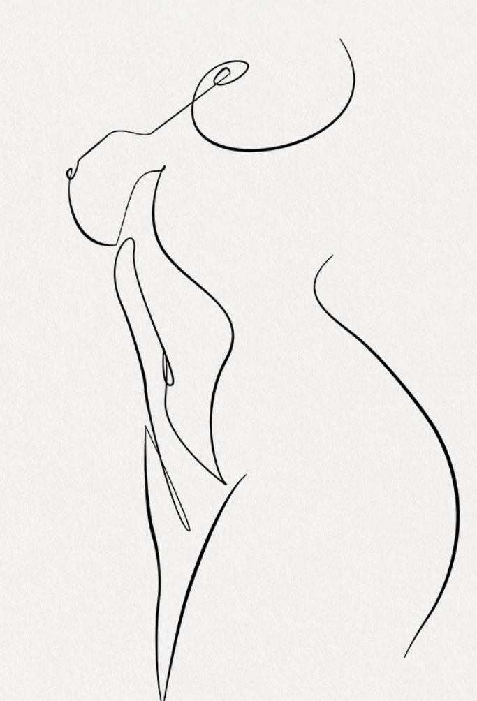 a black and white drawing of a woman's back with her hands on her hips