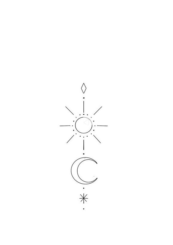 a line drawing of the moon and stars