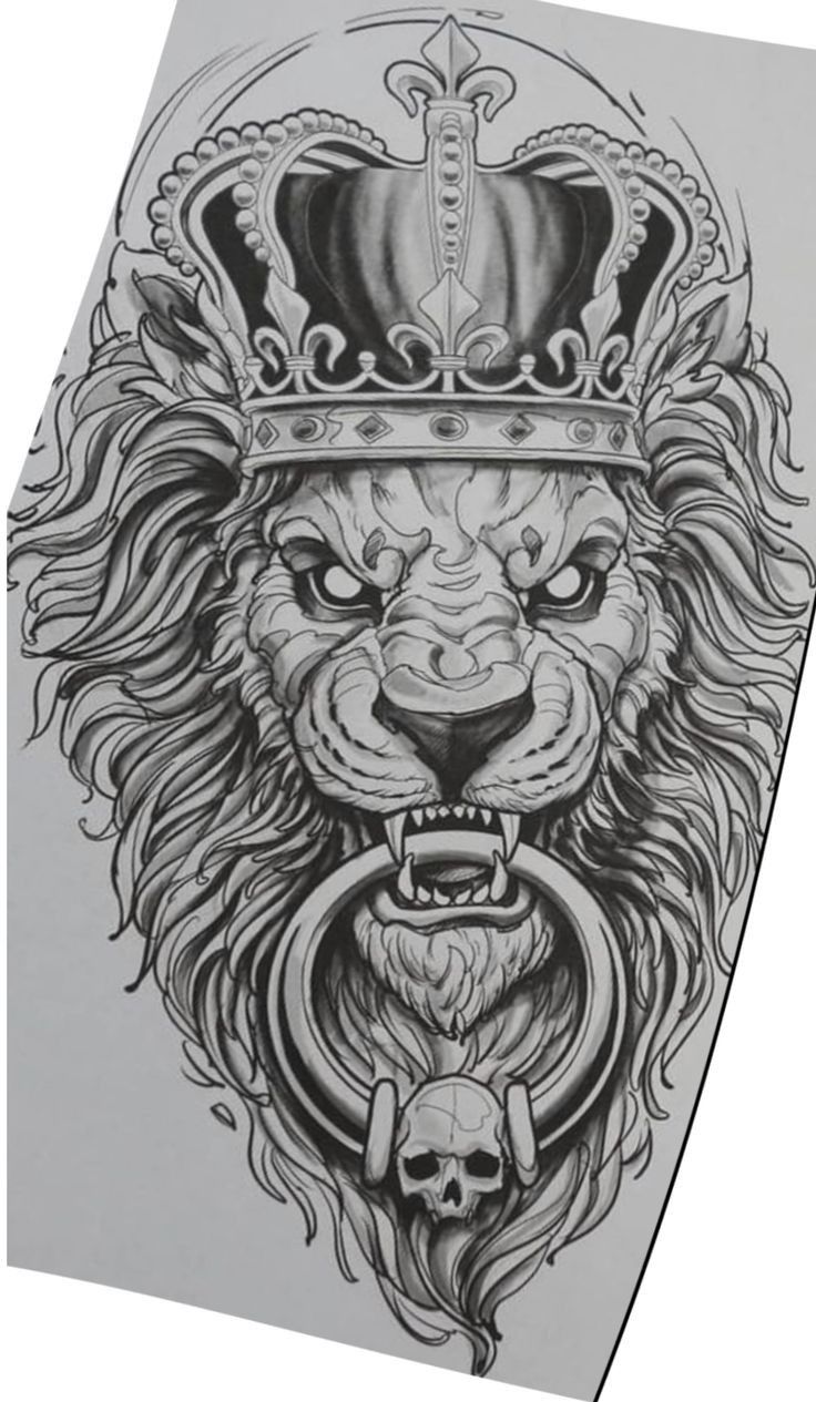 a lion with a crown on it's head is shown in black and white