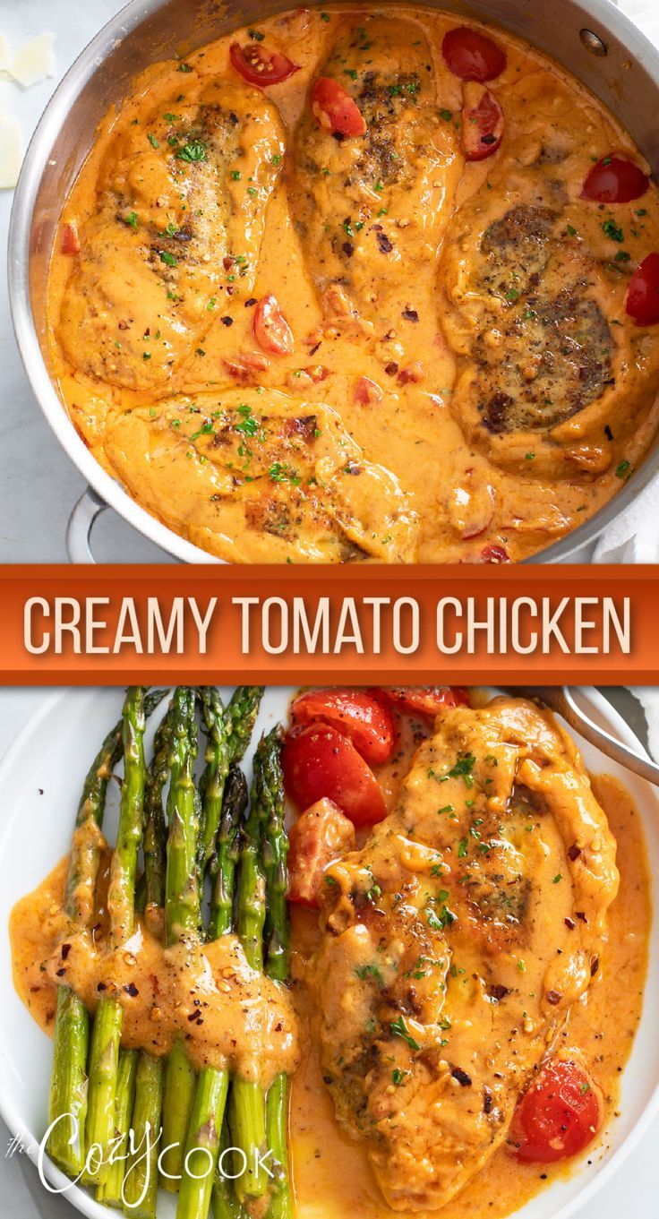 Tomato chicken in a creamy sauce with cunks of tomatoes Dishes With Tomato Sauce, Chicken And Cherry Tomato Pasta, Dinner Ideas With Fresh Tomatoes, Meals With Fresh Tomatoes, Red Sauce Meals, Recipes With Tomatoes And Peppers, Roma Tomatoes Recipes Dinners, Cherry Tomato Chicken Recipes, Dinner Ideas With Tomatoes