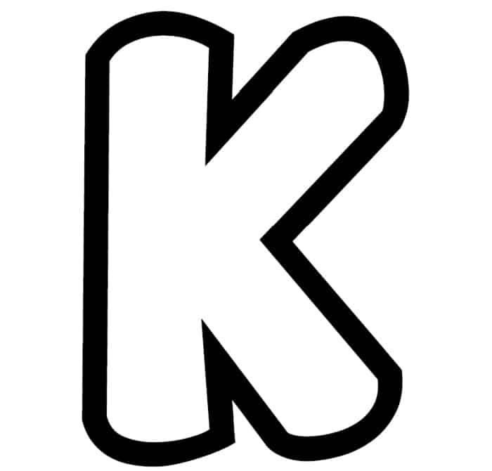 the letter k is made up of black and white letters, which appear to be cursive