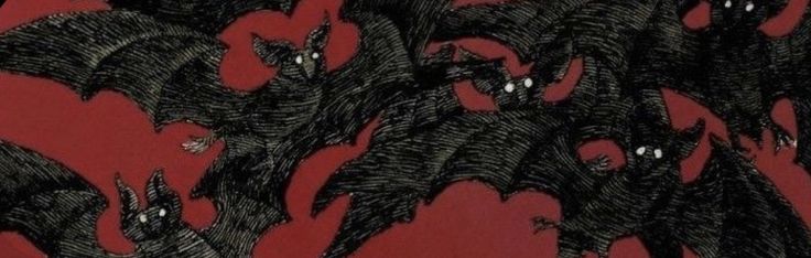 an image of bats flying around in the air with eyes on their face and mouth open