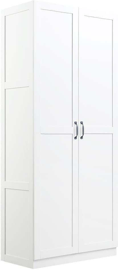 a tall white cabinet with two doors