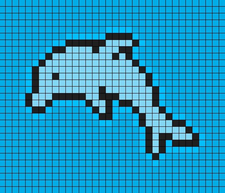 A pixel art template of a dolphin. Pixel Art Pattern Dolphin, Sea Animals Pixel Art, Dolphin Cross Stitch Patterns, Dolphin Perler Bead Pattern, Dolphin Pixel Art, Sea Pixel Art, Dolphin Pattern, Cross Stitch Sunflower, Modele Pixel Art