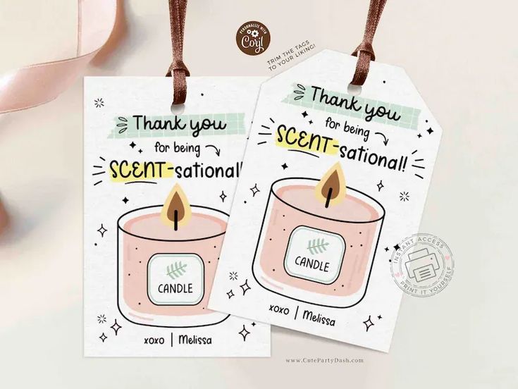 two tags with candles and thank you for being scent - saffnali on them