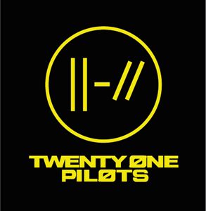 the twenty one pilots logo on a black background with yellow lettering that says twenty one pilots