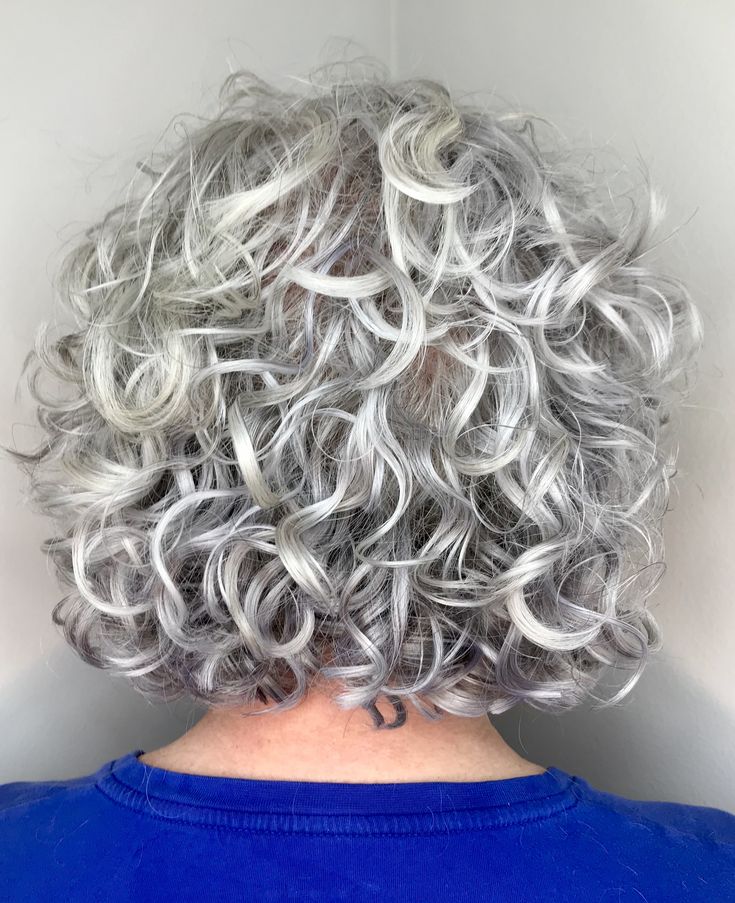 Gray Hair Perm, Spiral Perm Gray Hair, Gray Perm Rods Curls, Long Bob Curly Grey Hair, Curly Hairstyles For Women Over 50, Permed Gray Hair Curly Bob, Charlize Theron Short Hair, Haircut Options, Grey Hair With Bangs