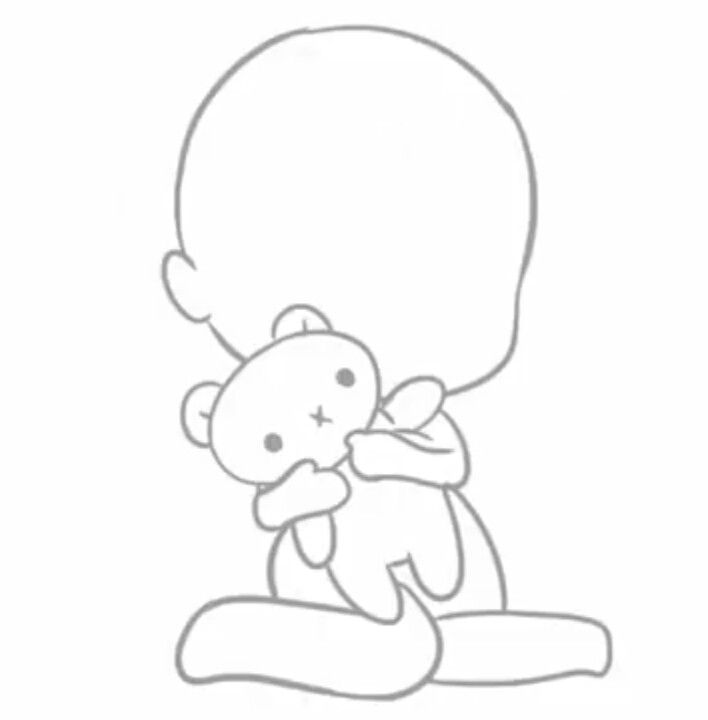 a drawing of a teddy bear sitting on top of a tree branch with its arms around it