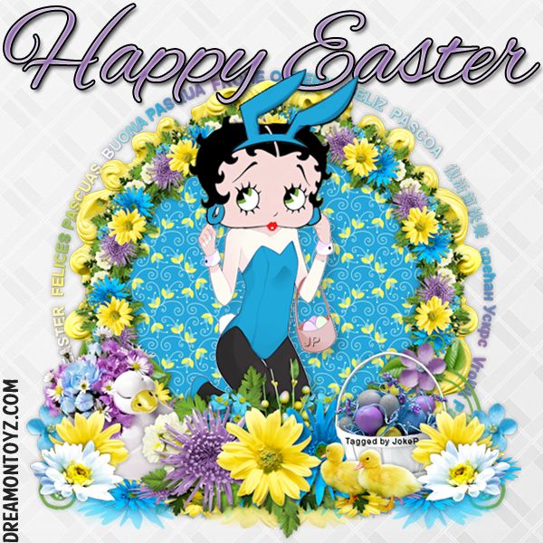 an image of a woman with flowers on her head and the words happy easter written in blue