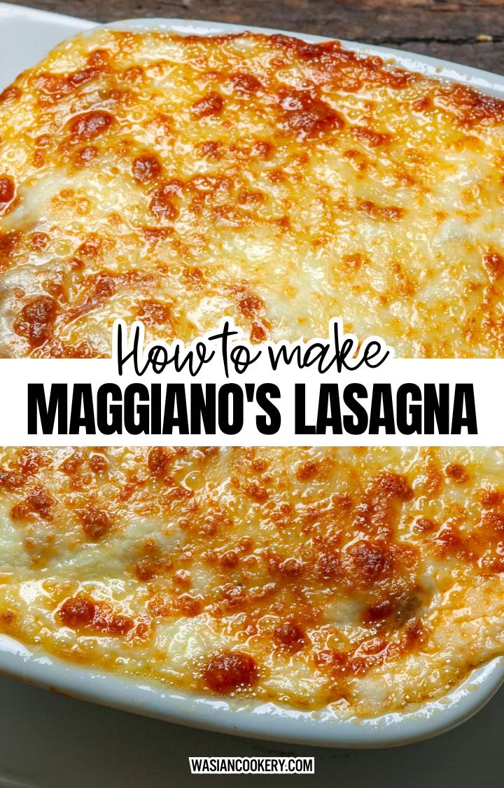 a close up of a casserole dish on a plate with the words how to make magnano's lasagna