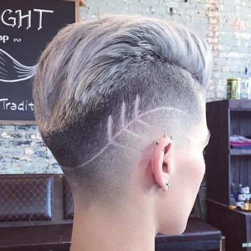 Pompadour Fade For Women Hair Tattoo Designs, Pompadour Fade, Undercut Hairstyles Women, Shaved Hair Designs, Hair Tattoo, Short Grey Hair, Hair Tattoos, Short Pixie Cut, Short Pixie Haircuts