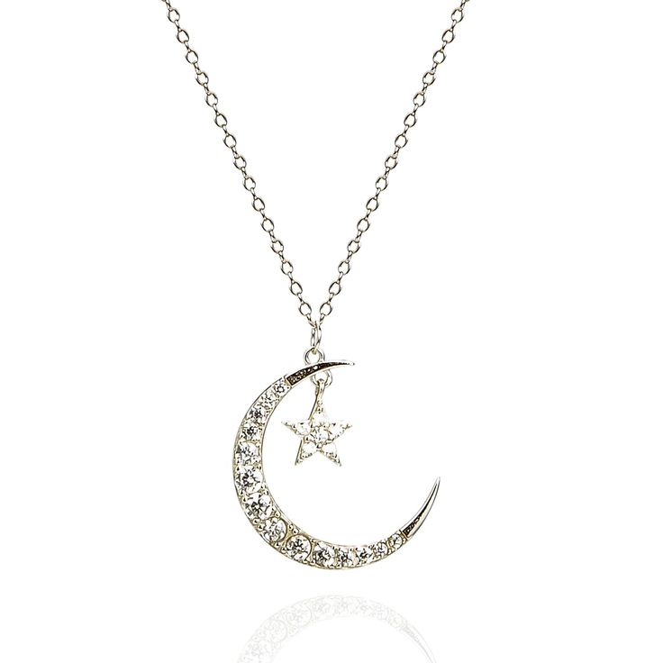 PRICES MAY VARY. Stunning Design: Embrace elegance with our pendant necklace featuring a large moon and CZ star pendant, crafted with 925 sterling silver Premium Quality Materials: Made with genuine 925 sterling silver, ensuring durability and a luxurious look Versatile Style: This necklace effortlessly complements any outfit, from casual to formal, adding a touch of sophistication to your ensemble Adjustable Chain Length: The necklace comes with a durable chain that can be easily adjusted to su Moon Pendant Necklace Silver, Gold Clothing, Big Moon, Pretty Jewelry Necklaces, Star Pendant Necklace, Moon Pendant Necklace, Crescent Moon Necklace, Pretty Jewelry, Celestial Jewelry