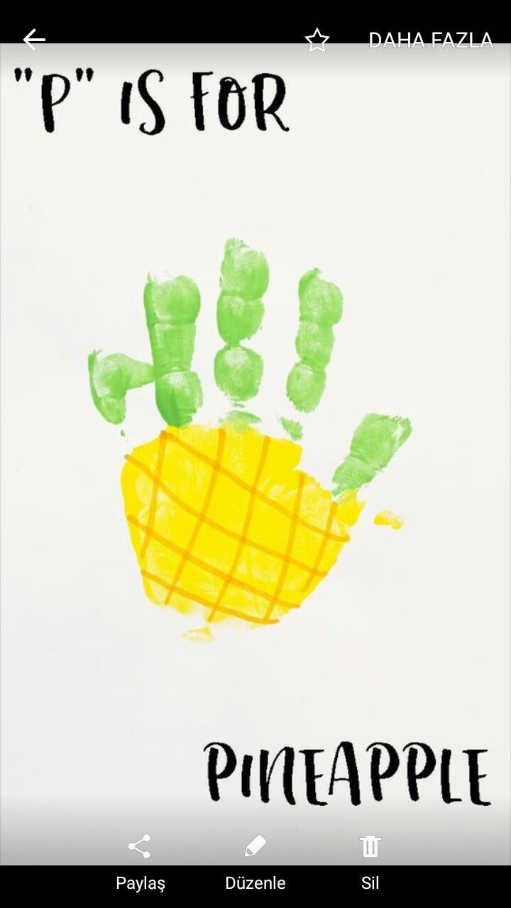 a hand print with the words p is for pineapple