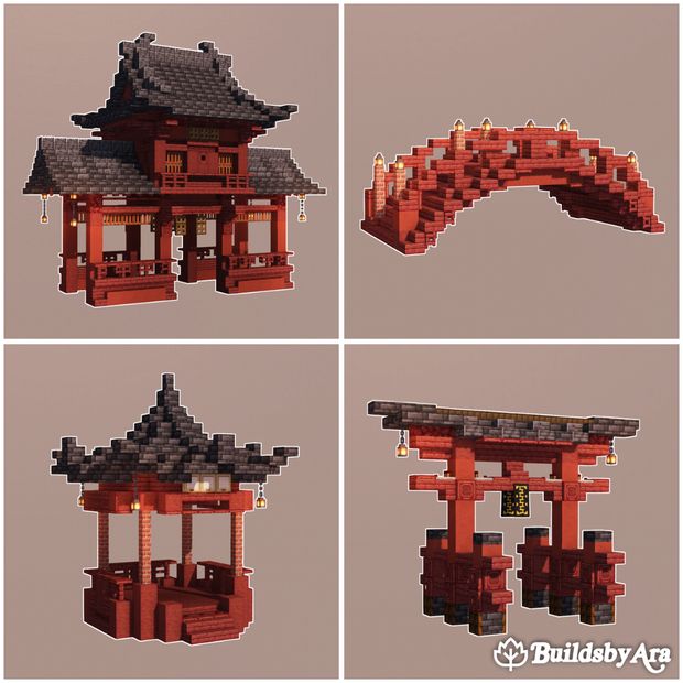 Samurai House Minecraft, Minecraft Japanese Bridge Ideas, Minecraft Torri Gate, Japanese Minecraft Banner Designs, Demon Slayer Minecraft Builds, Japanese Pagoda Minecraft, Minecraft Large Builds, Japanese Gate Minecraft, Japanese Buildings Minecraft