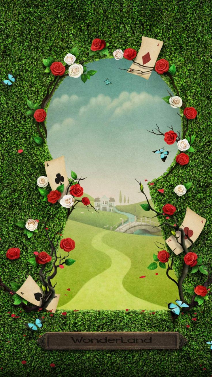 an advertisement with roses and cards in the shape of a heart on a green wall