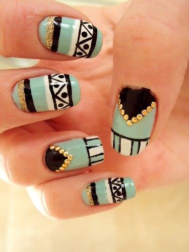 25 Nail Art Motif, Aztec Nail Art, Aztec Nails, Her Nails, Get Nails, I Love Nails, Cute Nail Art, 3d Nail Art, Nail Art Inspiration