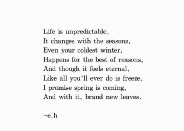 a poem written in black and white with the words life is unpredictable, it changes with the seasons