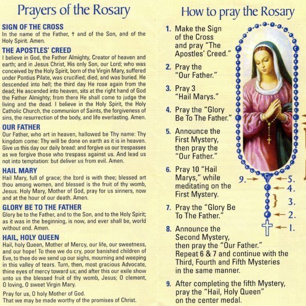 an open book with pictures of the rosary and instructions on how to pray in it