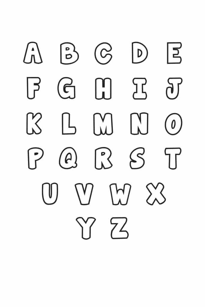 the alphabet is drawn in black and white, with letters on each letter to spell it