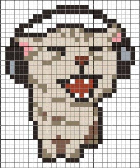 a cross stitch pattern with a dog wearing headphones on it's ears and nose