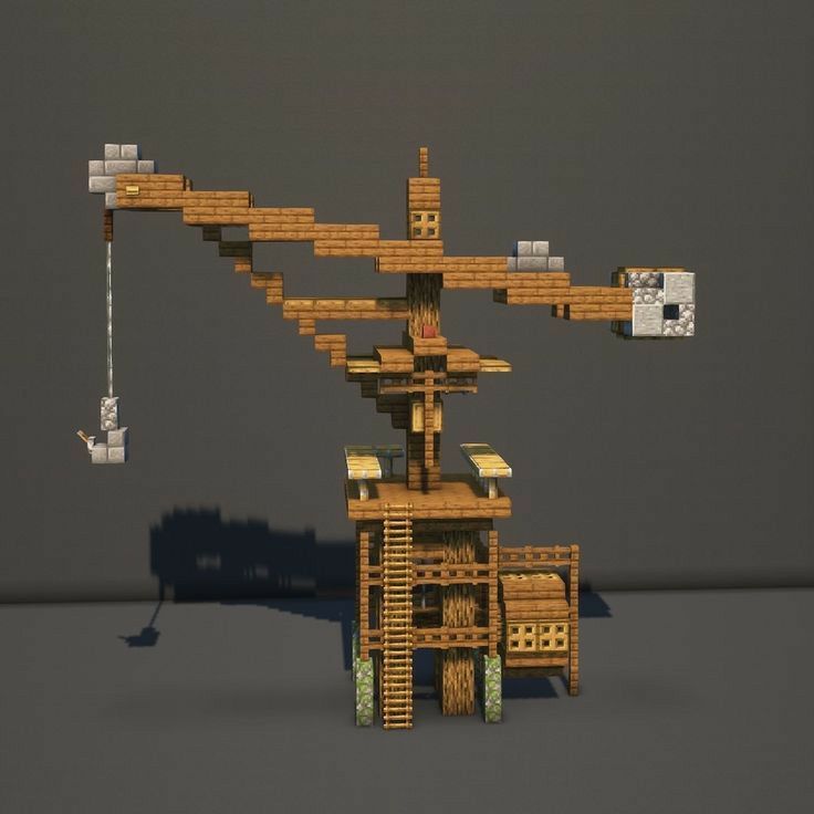 Crane In Minecraft, Crane Minecraft Ideas, Minecraft Mine Design Ideas, Minecraft Dock Crane, Minecraft Medieval Shop Ideas, Minecraft Mine Crane, Minecraft Medieval City House, Minecraft Crane Medieval, Minecraft Crane Ideas